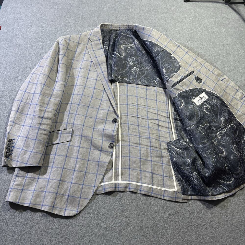 Scabal Fabric Fine Line Custom Sport Coat Blazer Grey Blue Windowpane 52L 54L